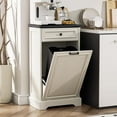 thumbnail image 3 of Spurgehom 13 Gallons Tilt Out Trash Can Cabinet Hidden Kitchen Waste Bins Free Standing Recycling Trash Cabinets with Drawer Pet Proof Trash Can for Kitchen and Living Room, Antique White and Black, 3 of 14