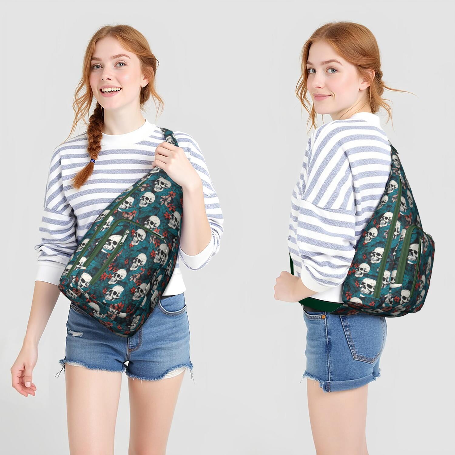 "Dead Day Inspired Crossbody Bag, Mexican Skull & Butterfly Print Shoulder Pack, Lightweight Durable Sling Bag for Men, Water-resistant Tactical Chest Bag with Retro Design"
