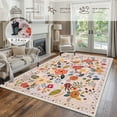 thumbnail image 4 of CCTFS Area Rugs for Living Room Bedroom Dining Room, Machine Washable Large Print Boho Vintage Tribal Aesthetic Carpet, Stain Resistant Floor Cover, Non Slip Low Pile Kitchen Rugs (Flower 5x7ft), 4 of 7