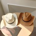 thumbnail image 4 of AYYUFE Random colors 3PCS  Hemming Wide Brim Straw Hat Western Cowgirl Jazz Sun Hat With Faux Leather Belt Decor  Accessories, 4 of 10