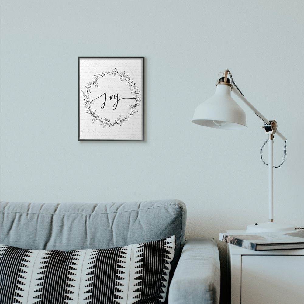 Stupell Industries Joy Leaves Wreath Christmas Holiday Word DesignFramed Wall Art By Artist Lettered and Lined