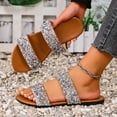 thumbnail image 2 of Beach Flat Sandals for Women, Solid Color Slip-On Style with Sequined Rhinestone Strap, Soft Footbed, Open-Toe Design, Lightweight Sole, Breathable Summer Footwear, 2 of 9