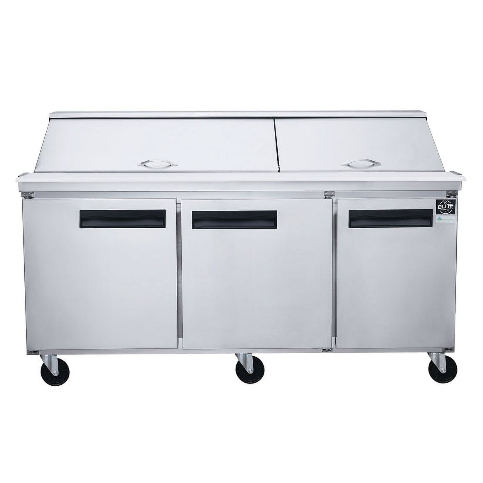 72 in. Three Door Commercial Food Prep Table Mega Top Refrigerator in Stainless Steel 17.58 cu. ft.