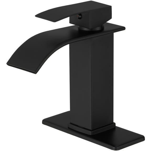 Open Box Waterfall Single Handle Single Hole Low-Arc Bathroom Faucet Bathroom Drip-Free Vanity Sink Faucet in Matte Black