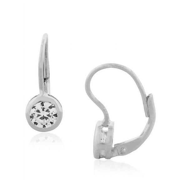 925 Sterling Silver Clear Bezel-Set CZ Lever Back Earrings, 0.7"