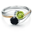 thumbnail image 2 of Gem Stone King 925 Sterling Silver and 10K Yellow Gold Black Onyx Green Peridot 5MM Round 2 Stone and Lab Grown Diamond Accent Ring for Women (1.05 Cttw, Gemstone December Birthstone, Size 6), 2 of 4
