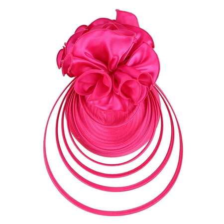 MSJUHEG Headband Flower Crowns for Women Tea Party Headband Feather Headband Tea Hat Flower Headbands for Women Floral Headdress for Women Hats for Tea Party Pink One Size