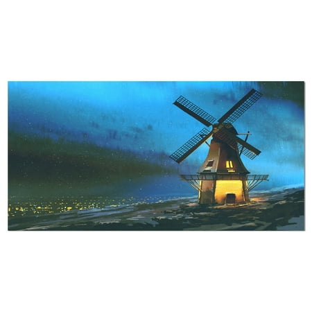 DESIGN ART Designart 'Windmill On the Mountain' Landscapes Contemporary on wrapped canvas -