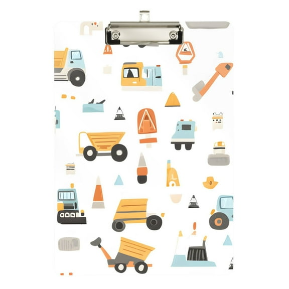 FORMRS Acrylic Clipboard with Low Profile Clip Standard A4 Letter Size, 12.5" x 9", Truck Construction Pattern