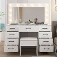thumbnail image 4 of Zimtown Makeup Vanity Desk with Large Mirror & Charging Station, Vanity Table with 9 Drawers & Visible Glass Top, Bedroom Dressing Table, White, 4 of 8