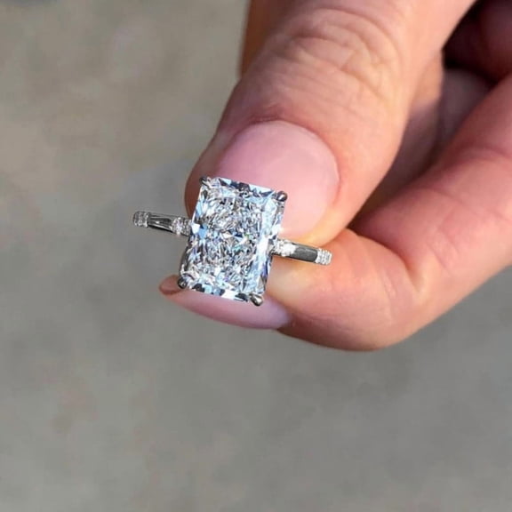 solitaire jewels 5CT Radiant Moissanite Hidden Halo Engagement Ring For Women, 14K White Gold Plated Over Silver, D Color VVS Clarity