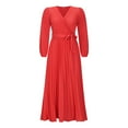 thumbnail image 3 of Women's V Neck Pleated A-line Dress 2024 Fall Long Sleeve Casual Swing Maxi Long Dresses for Party Wedding Guest, 3 of 7