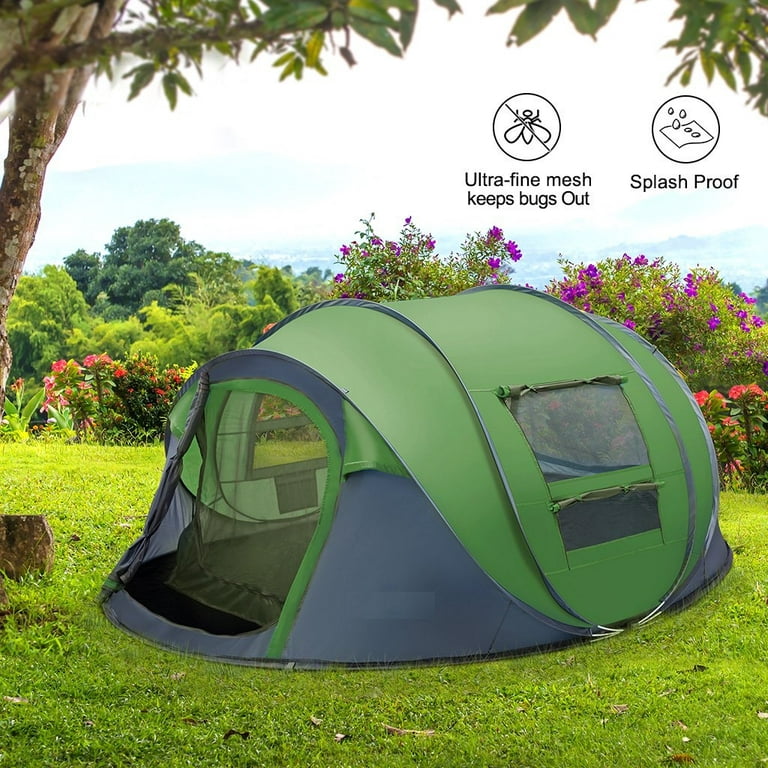 hård rulle kollidere 4 Person Easy Pop Up Tent Waterproof Automatic Setup 2 Doors-Instant Family  Tents for Camping Hiking & Traveling - Walmart.com
