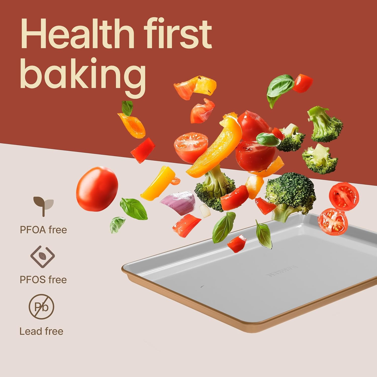 BAKKEN 8-Piece Stackable Bakeware Set, Ceramic Nonstick Oven-Safe Baking Sheets and Pans with Cooling Rack, Ergonomic Handles