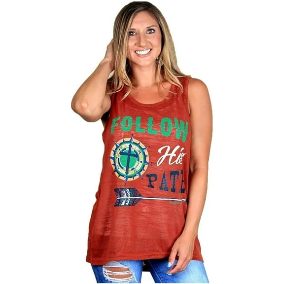 Womens Tank Top Follow His Path Cross Aztec Arrow Sleeveless Shirt Brown Orange