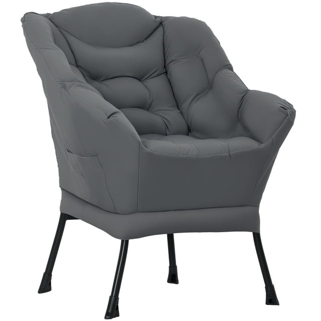 HOMCOM Modern Accent Chair, Linen Fabric Armchair with Side Pockets, Grey