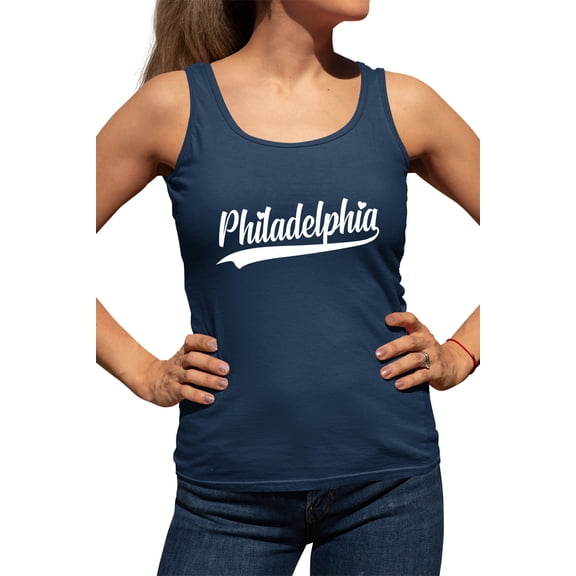 Go All Out City Of Philadelphia Pennsylvania Fashion Script Sleeveless Tank Top T-Shirt Women/Fitted/Mens/Flowy