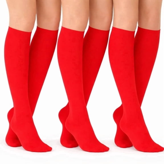 Diamond Star Women's Knee High Socks Trouser Socks, Stretchy Soft Thin Material (Red - 6 Pairs, Socks Size 9-11, Fit Women's Shoe Size 4-10.5)