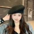 thumbnail image 5 of vnanda Knitted Polyester Hat Beret Hat Autumn Winter Rabbit Plush Knitted Breathable Stylish All-match Solid Color Elastic Painter Hat Solid Color Stretchy, 5 of 8