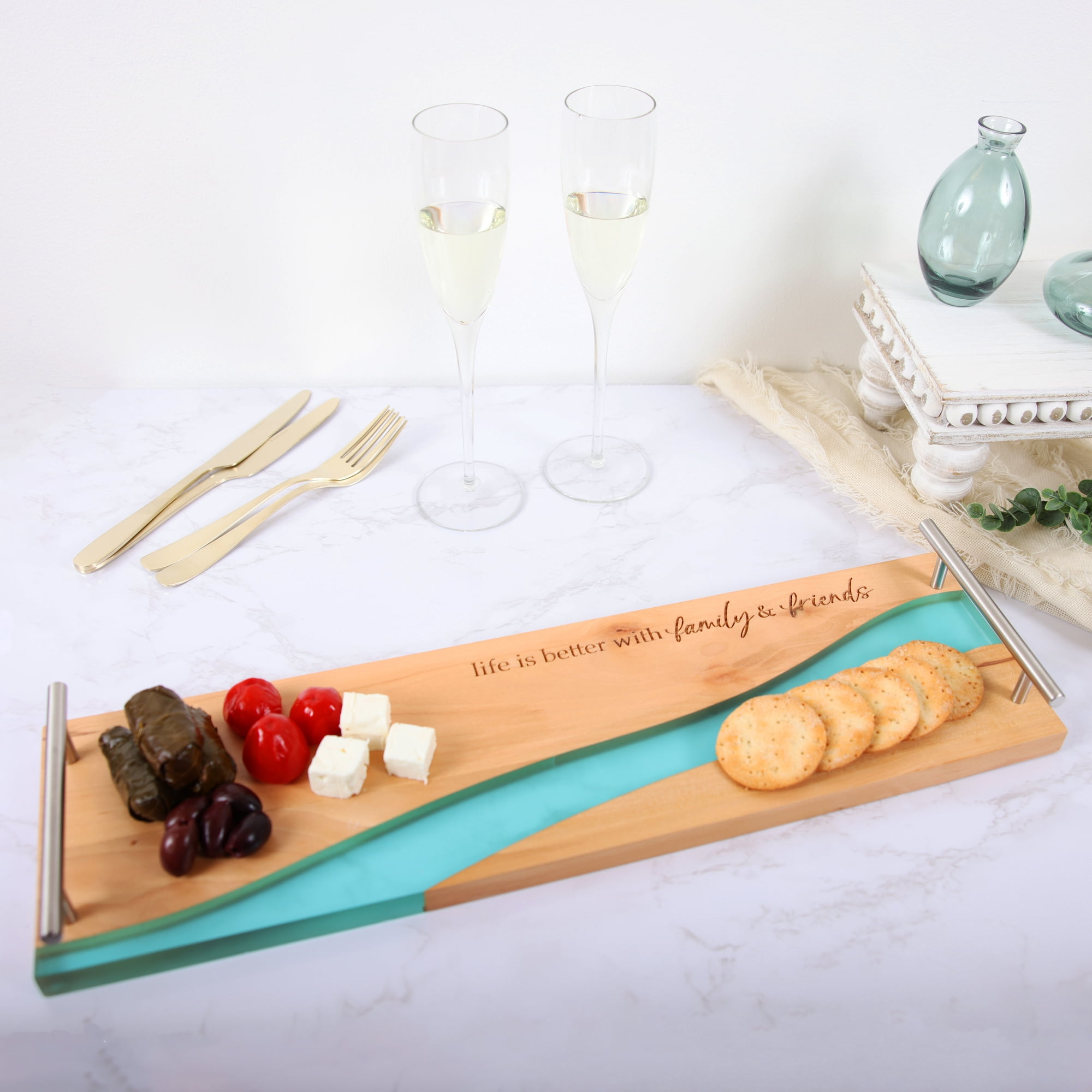 Pavilion Gift Company - Family & Friends - 21" Wood & Resin Cheese/Bread Board Set