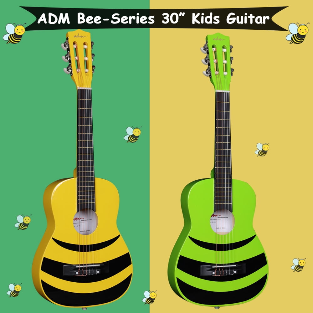 ADM 1/4 Kids Classical Guitar Kit, 30" Junior Guitar Set for Beginnners with Gig Bag, Clip on Tuner, Strap, Picks, Extra Strings, Storage Bag and Cleaning Cloth (Green Honey Bee)