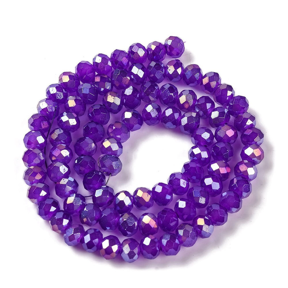 20 strand Baking Electroplate Glass Beads Strands AB color Faceted Round Blue Violet 8x6mm Hole: 1mm 63~65pcs/strand 15.75''(39~40cm)