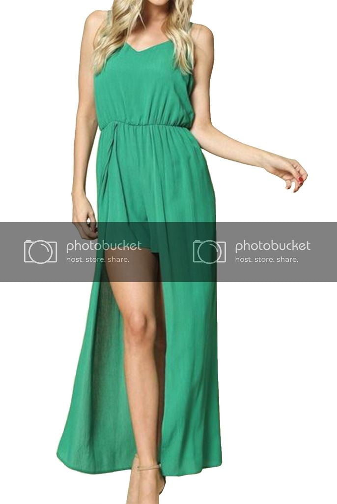 Ces Femme Solid Kelly Green Maxi Romper Dress-large