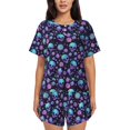 thumbnail image 1 of Fotbe purple Skull flower Conjunto de Pijama Estampado para Mujer, 2 Piezas, Ropa de Dormir con Camiseta de Manga Corta y Shorts Suaves-4X-Large, 1 of 6