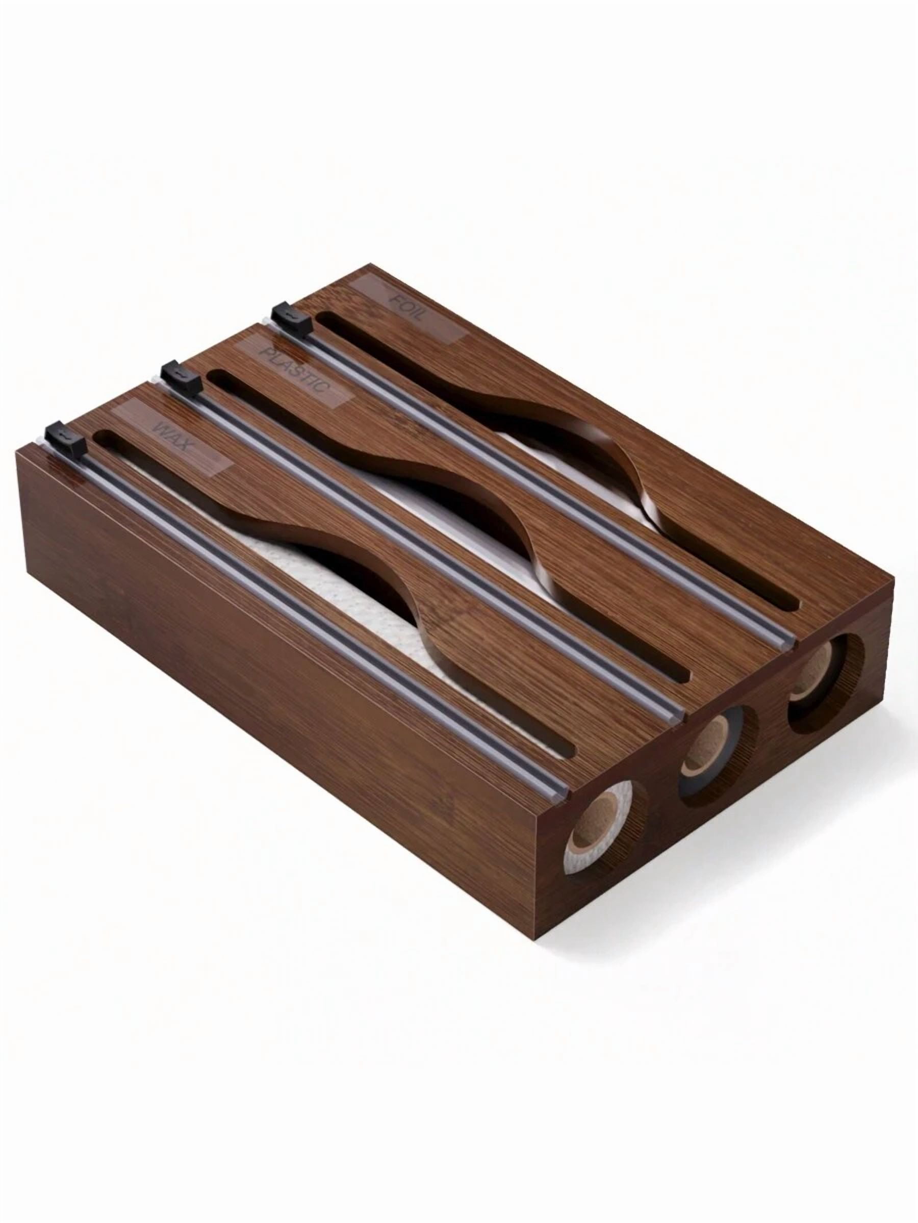 Single Bamboo Plastic Wrap Dispenser, Kitchen Organizer, Aluminum Foil and Plastic Wrap Storage Box, Suitable for Kitchen Use (Brown)