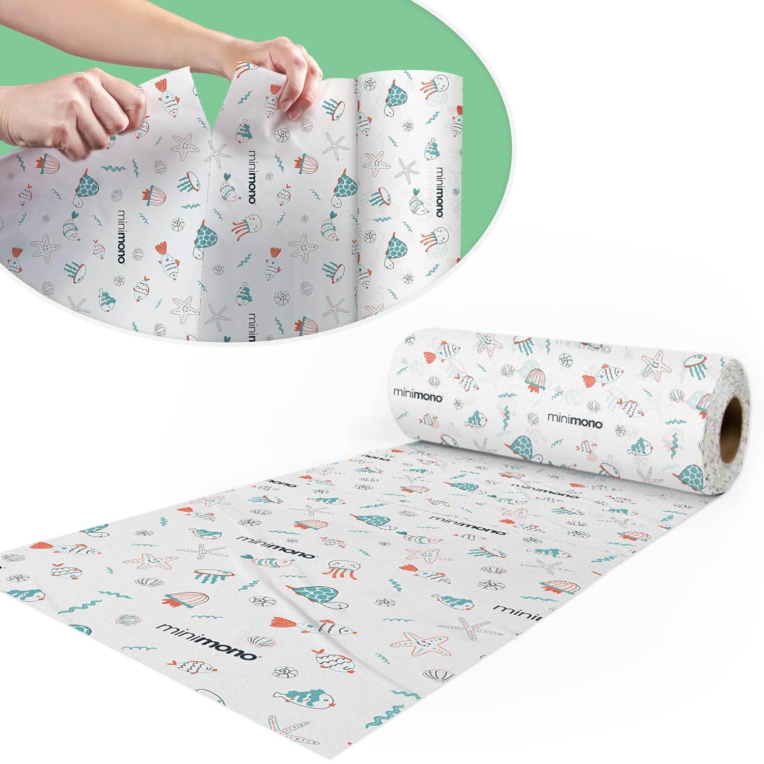 Minimono Baby Splat Mat for Under High Chair - 30 Pcs Disposable and Waterproof Splash Mats - 40"x47" Multipurpose Activity Mat for Picnic Art and Craft - BLW Baby Led Weaning Supplies (Sea Animals)