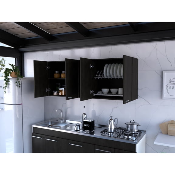 Miekor Furniture Wall Cabinet Ontario, Double Door, Black Wengue Finish 123032