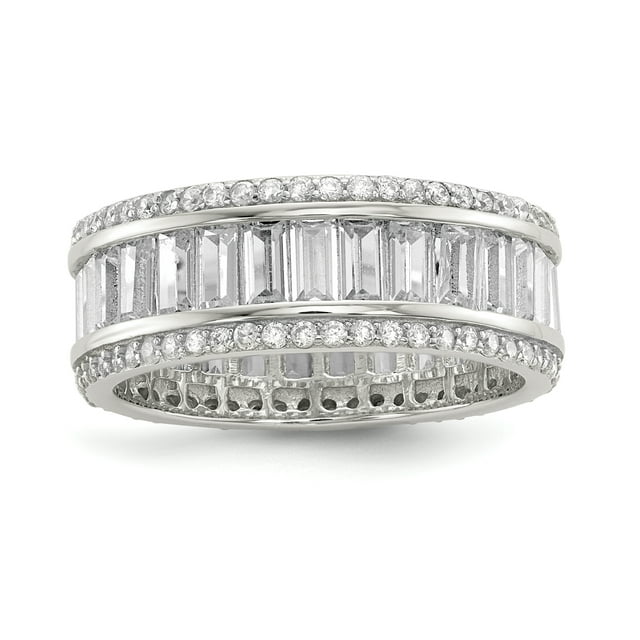 925 Sterling Silver Baguette Round Cubic Zirconia Cz Eternity Ring