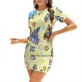 thumbnail image 1 of Meet Me At My Happy Place Yellow Pattern. Magical Princess Back Lacing Backless Dress Square Neck Dress Fashion Design Large, 1 of 5