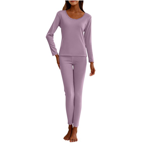 uublik Women's Thermal Underwear Set Fleece Lined Long Johns Base Layer Top Bottom Cold Weather Gear for Hunting Running Skiing, Purple