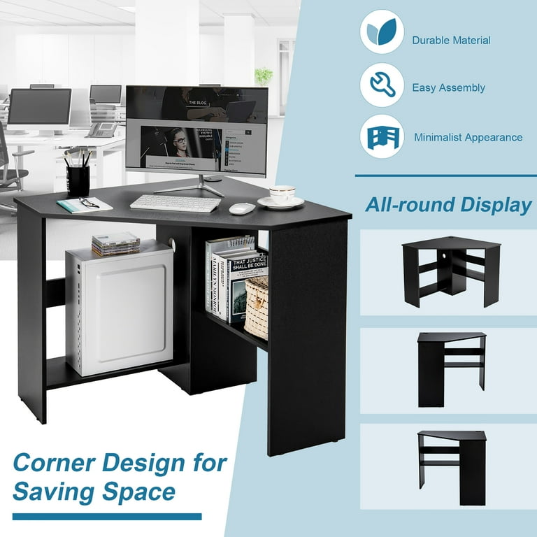 Costway Corner Computer Desk with Storage Shelf, Black - Walmart.com