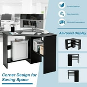 Costway Corner Computer Desk Triangle Writing Workstation w/ Storage Shelf Black
