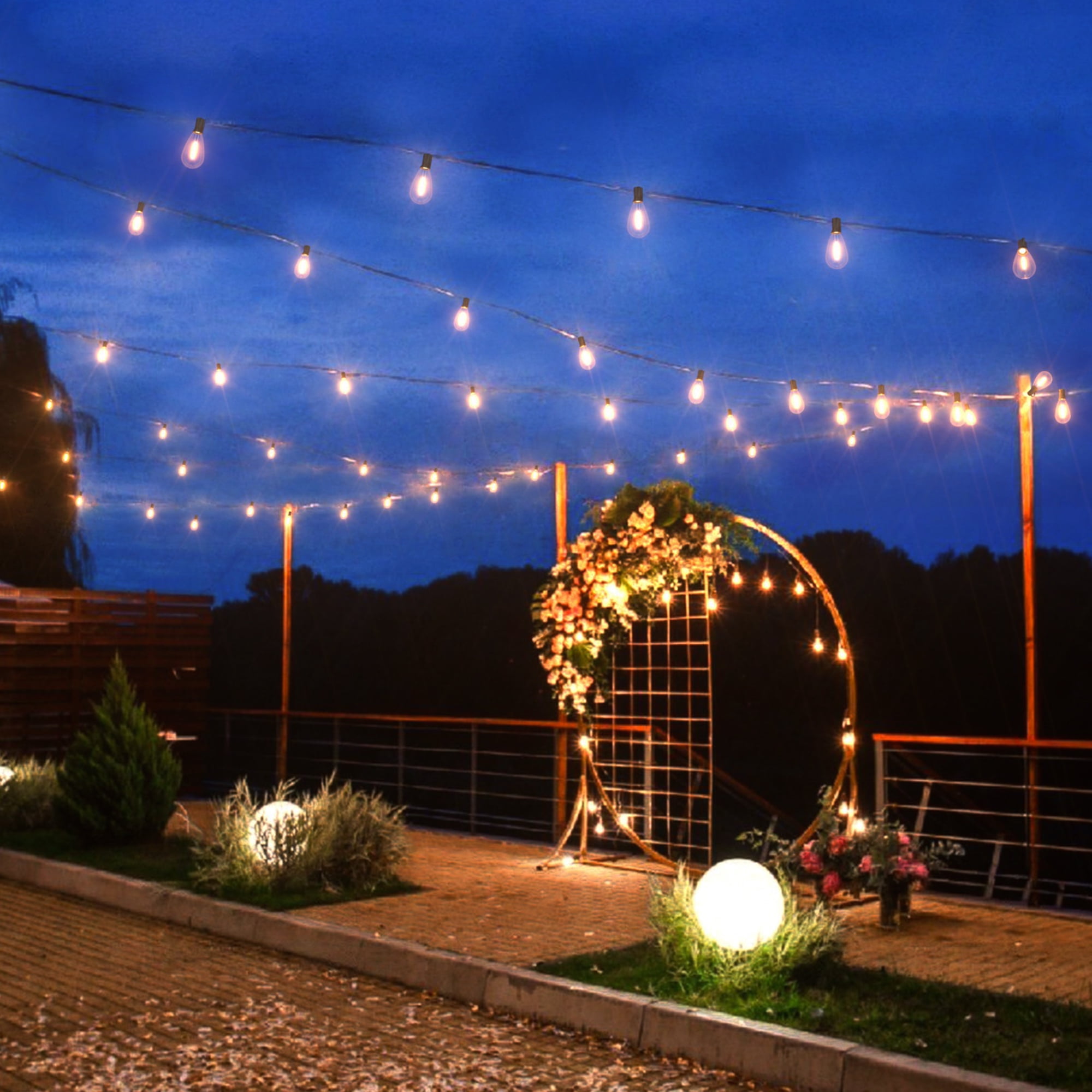 PHOPOLLO LED Outdoor String Lights S14 50ft, 25 Vintage Bulb Shatterproof, Waterproof, Connectable Hanging Lights for Yard, Patio, Deck, Garden.
