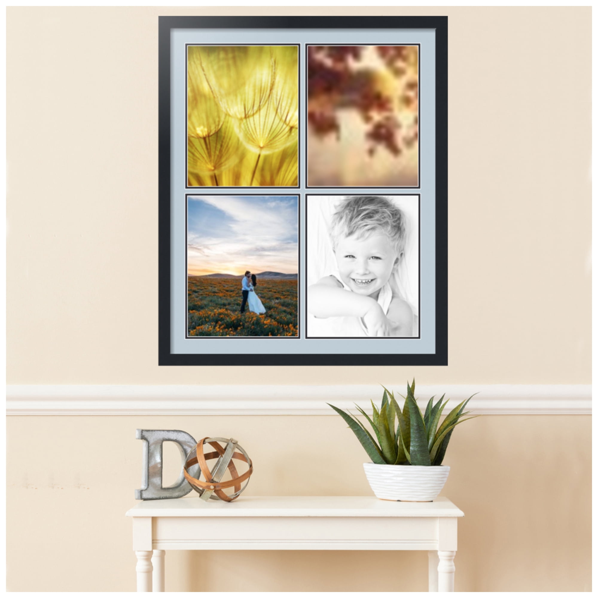 ArtToFrames Collage Photo Picture Frame with 4 - 11x14 Openings, Framed in Black with Baby Blue and Black Mats (CDM-3926-1)