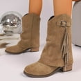 thumbnail image 5 of KEGIRLOM Women's Fashionable Casual Winter Comfortable Short Boots Solid Color Tassel Round Toe Heel Low Heel Ankle Boots Khaki 8.5, 5 of 9