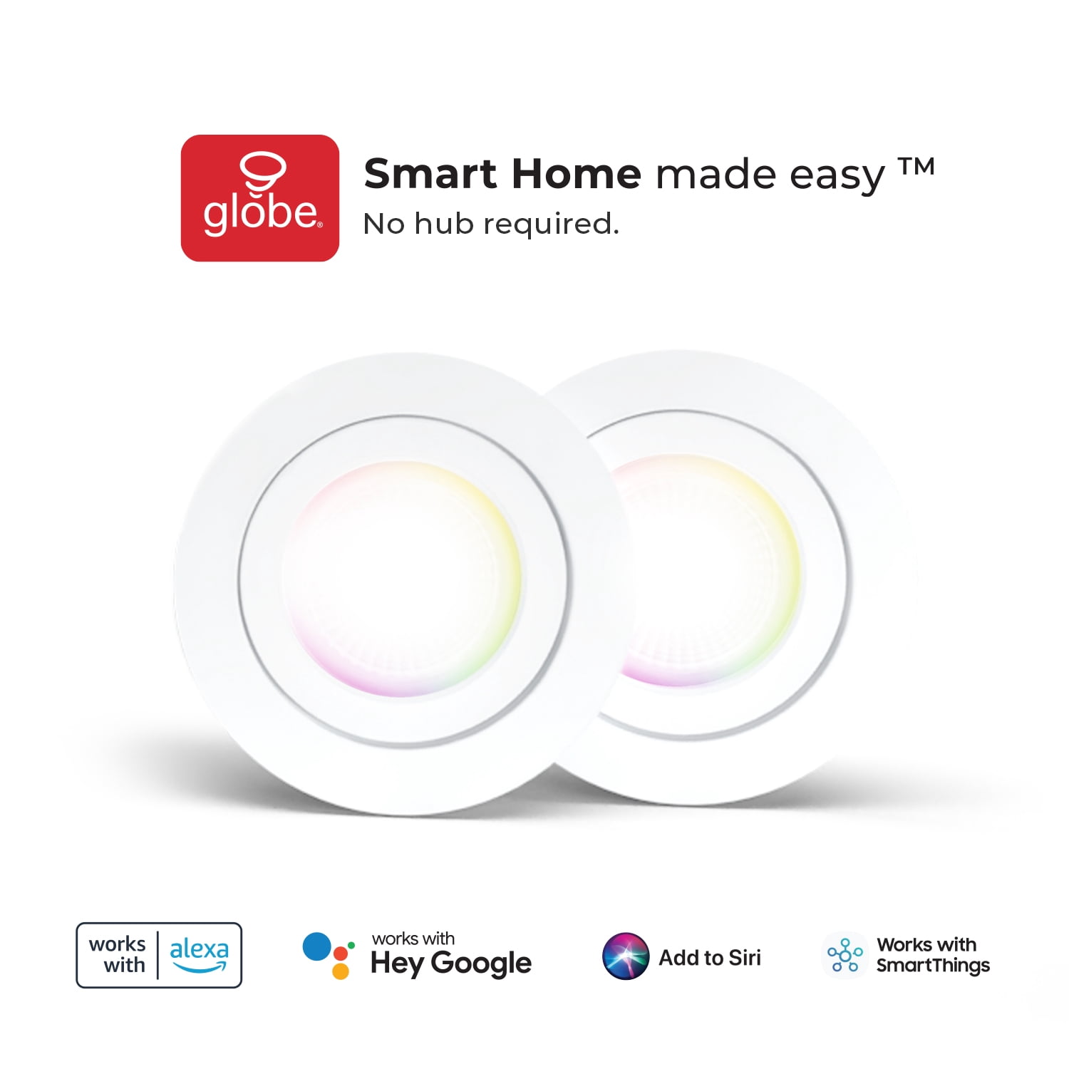 Globe Electric Smart 4" Swivel LED Multicolor Recessed Lighting 2-Pack, Voice Activated, 9W, 50467