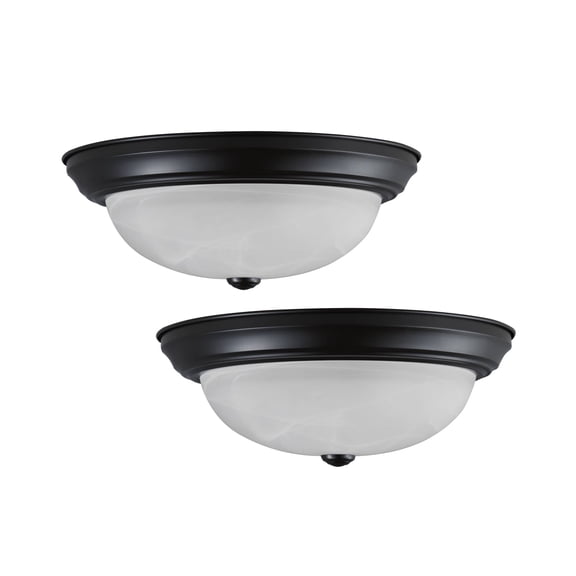 Aspen Creative 63024-05-2,3-Light Flush Mount / Oil Rubbed Bronze Finish w/ Alabaster Glass. 15"Dia. E26 Socket/60 Watts.Bulb Not Included.Set of 2.