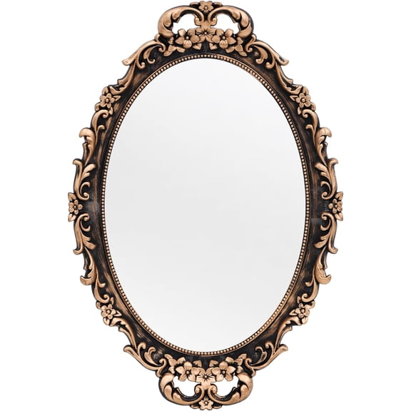 Vintage Decorative Gold Framed Mirror, Wall Hanging Mirrors & Tabletop Tray for Bedroom Living Room Dresser Decor, Oval- 9.6" W x 14.3" L (Bronze)
