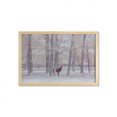 thumbnail image 1 of Animal Wall Art with Frame, Lonely Horse in the Forest Stands behind Leafless Trees Winter Snowy Panorama, Printed Fabric Poster for Bathroom Living Room, 35" x 23", Brown Beige, by Ambesonne, 1 of 2