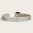 thumbnail image 4 of Previn Women's Rhinestone Belt Faux Leather Studded D Ring Casual Beaded Medium Buckle Punk Adjustable Belts White Small-Large, 4 of 5