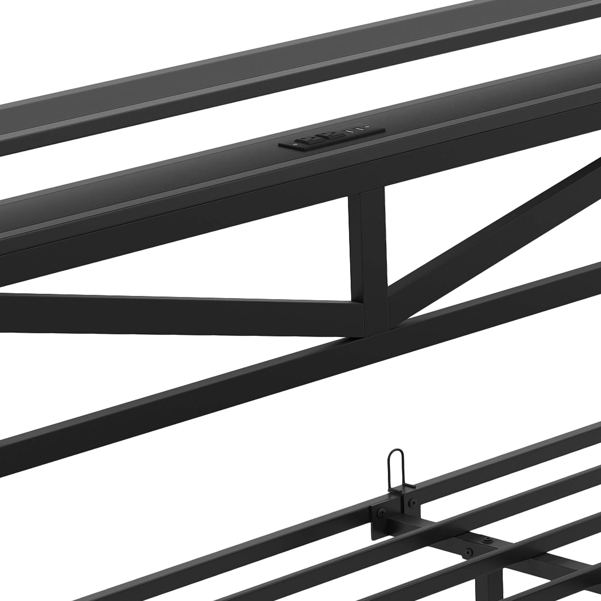 Uforic Modern Floating Bed Frame, Full Size Bed Platform with 2-tier Storage Headboard, Noiseless Metal Frame, Built-in Power Hub, and LED Lights, Black