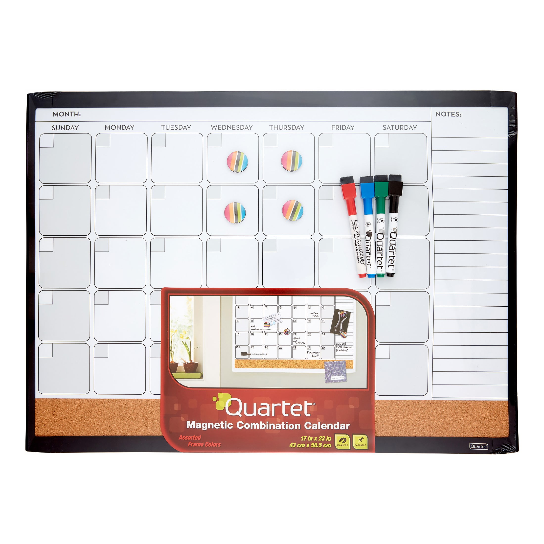 Quartet Dry Erase Cork Calendar Board, 17 x 23 Inch