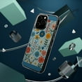 thumbnail image 4 of DistinctInk Clear Hybrid Case for Apple iPhone 15 Pro Max (6.7" Screen) - Cartoon Spring Flowers Dance on Blue - Tempered Glass Back, 4 of 8