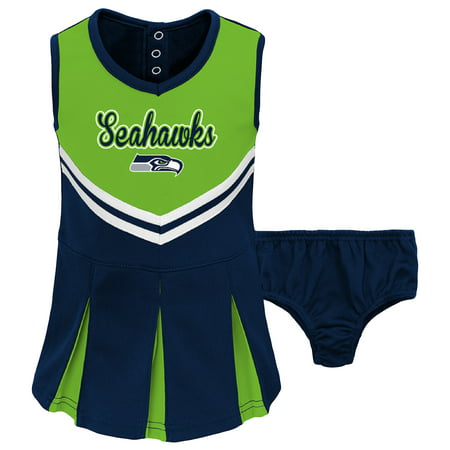 Infant Neon Green/College Navy Seattle Seahawks Cheerleader Dress & Bloomers Set