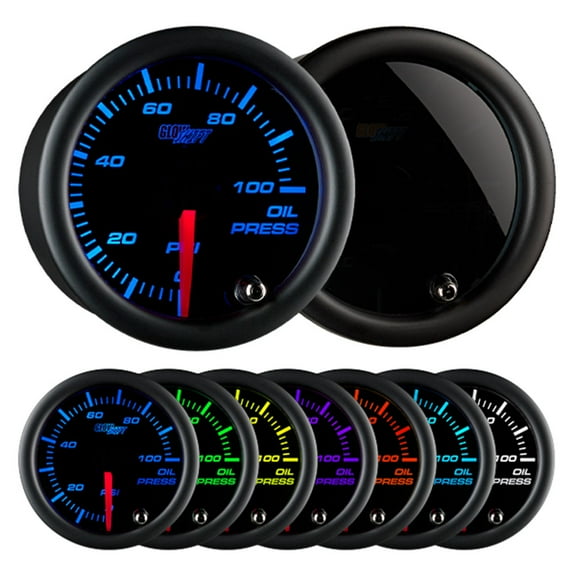 GlowShift | 2-1/16 (52mm) Tinted 7 Color Series Oil Pressure Gauge for Cars and Trucks