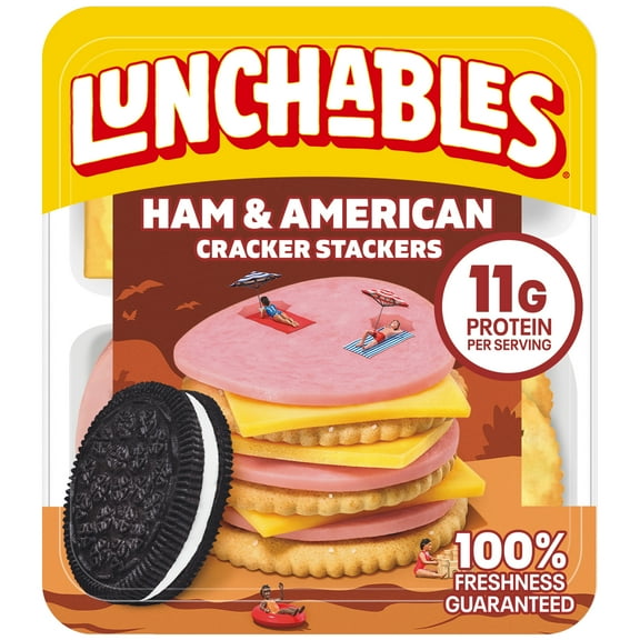 Lunchables Ham & American Cheese Cracker Stackers Kids Lunch Snack, 3.2 oz Tray